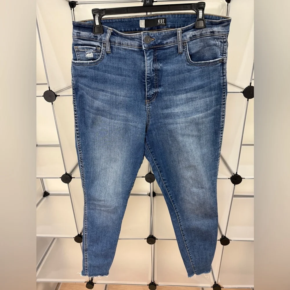 Kut from the Kloth High Rise Frayed-Hem Blue Denim Skinny Jeans Size 12